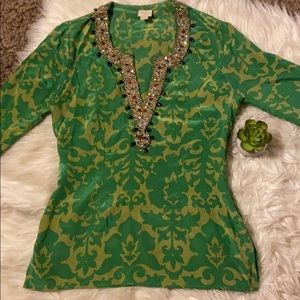 Plenty jeweled beaded  silk top